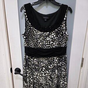 Perceptions 16P Black White Spotted Sleeveless Knee Length Dress
